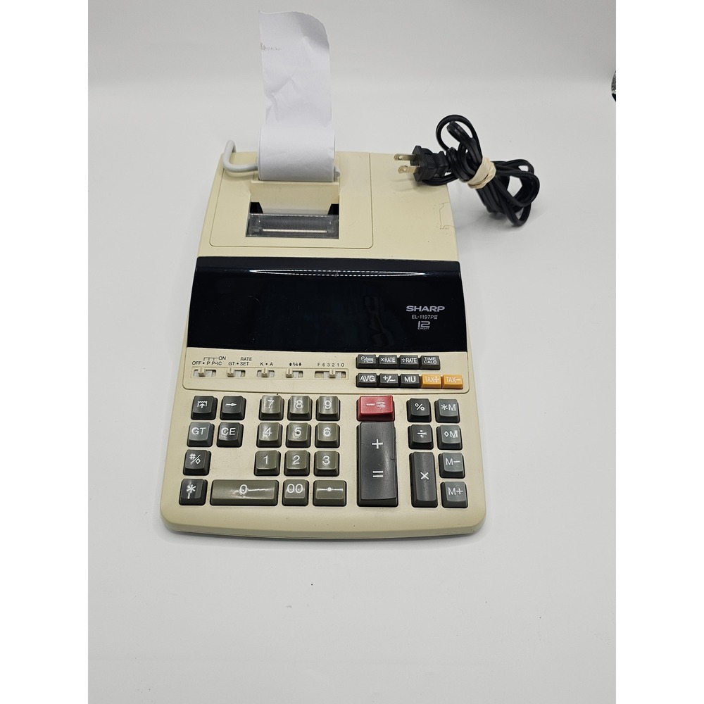 Sharp EL-1197PIII 12 Digit Printing Calculator Two Color Ribbon Blue Display